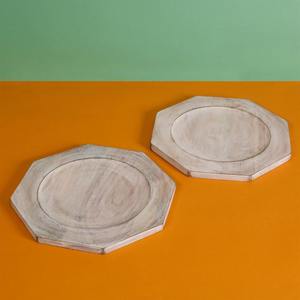 Bandejas de Madera de Mango Hechas a Mano, Paquete de 2 Platos Redondos de Madera para Servir Alimentos, Uso Multiusos para Fiestas, Cenas, Almuerzos y Desayunos - Product Image 5