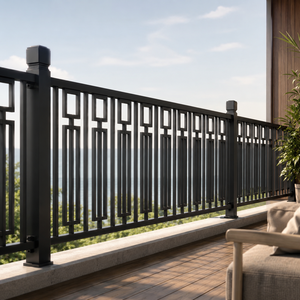 Barandilla de Balcón de Metal Negro con Diseño Geométrico, Valla para Terraza Exterior, Barandilla de Seguridad Moderna para Casas, Villas, Terrazas y Usos Comerciales - Product Image 2