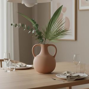 Modern Pink Ceramic <b>Vase</b> Double Handle Coastal Design Eco-Friendly <b>Small</b> Matte Porcelain Tabletop Decor for Home Wedding - Product Image 2