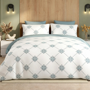 Super King Size 120x120* Pure Cotton | <b>Set</b> White Gold Printed <b>Bedding</b> <b>Set</b> with 2 Pillow Covers Soft Breathable Quality Bedsheet - Product Image 2