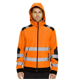 เสื้อฮู้ดสะท้อนแสงสำหรับผู้ชาย มาตรฐาน ANSI Class 2 ไฟ LED กระพริบ กันหนาว กันลม กันน้ำ ผ้า softshell สำหรับกิจกรรมกลางแจ้ง - Product Image 1