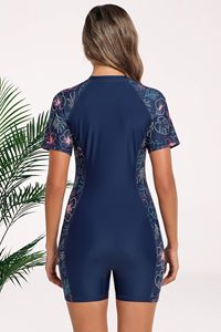 Colors Zipper up Details Short Sleeve Surf Swimwear Short One Piece Swimsuit Plus Size <b>Bathing</b> Suits S-2XL - Product Image 6