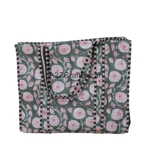 Women's Large Cotton Quilted Beach Tote <b>Bag</b> Sustainable Sturdy Long Handles Bohemian Style Fashionable Grocery Shopping - Product Image 4