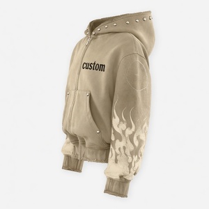 Glory Custom Washed High Quality Printing Zip Up Hoodie 100% Cotton Soft Breathable Fabric For Unisex Street Wear - Product Image 3