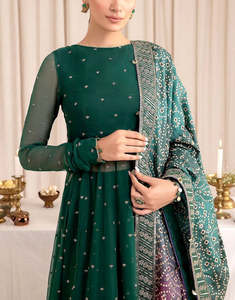 Robe Anarkali brodée vert émeraude, longue, traditionnelle indienne et pakistanaise, pour mariage, tenue de soirée formelle pour femmes - Product Image 6