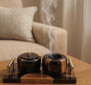 ROYAL ARTISANS Luxury Resin Epoxy Bakhoor Burner Set with Tray & Storage <b>Box</b> for Tibetan <b>Incense</b> Aromatherapy - Product Image 1
