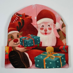 Bonnet de Noël en tricot à revers imprimé numériquement, motif Père Noël et rennes de dessin animé, mignon, cadeau d'hiver - Product Image 6