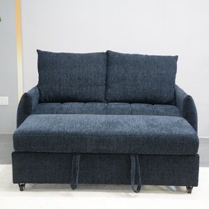 Divano Letto Futon Moderno da 148 cm in Tessuto Blu Navy con Schienale Regolabile per Soggiorno - Product Image 6