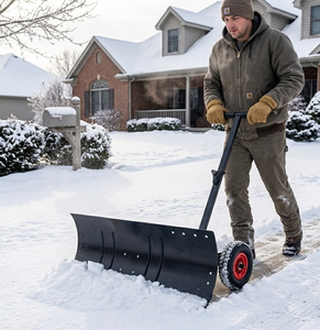 Pousse-neige de 30 pouces avec roues, pelle à neige en acier robuste avec poignée réglable et pneus pneumatiques ODGWTO010 - Product Image 1
