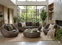 Ensemble de meubles de jardin d'extérieur modernes, ensemble de canapé de patio en rotin synthétique PE de luxe, canapé sectionnel rond avec table