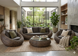 Modern Outdoor Garden Furniture Set Luxury Synthetic PE Rattan Wicker <b>Patio</b> Sofa Set <b>Round</b> Sectional Sofa Couch With <b>Table</b> - Product Image 5