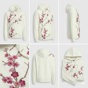 Sweat à capuche personnalisé brodé pour hommes et femmes, broderie personnalisée, pull épais, sweats à capuche graphiques décontractés, sweats à capuche à motif de fleurs de cerisier - Product Image 2