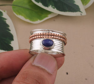 Natural Lapis 925 <b>Sterling</b> <b>Silver</b> Classic Bezel <b>Set</b> Gemstone Band <b>Ring</b> for Women Party Wedding - Product Image 4