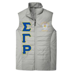 Chaleco Aislante de la Hermandad Sigma Gamma Rho, Personalizado con Bordado, Acolchado, Sin Mangas, Ligero, para Exteriores, Casual - Product Image 1