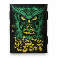Cuaderno de Diario con Diseño de Búho de la Nueva Era, 100 Hojas, Tapa Dura de Imitación de Cuero, Cosido con Hilo, Papel con Borde Decorativo, Regalo