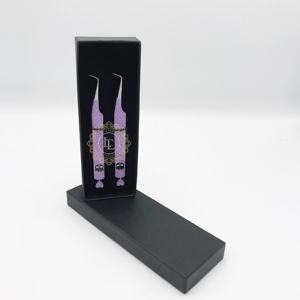 Pince à cils en acier inoxydable à poignée diamantée durable, revêtement de papier violet à 90 degrés, pointe argentée - Product Image 5