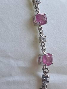 Sterling Silver Pink Sapphire <b>Bracelet</b> with Zircon Accents 7 Inch Handmade <b>Gemstone</b> Jewelry Wholesale Export - Product Image 4