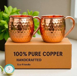 Mug à bière en cuivre pur fait main avec poignée en laiton, vaisselle à cocktail Moscow Mule, mug à café vintage en cuivre, article cadeau - Product Image 1