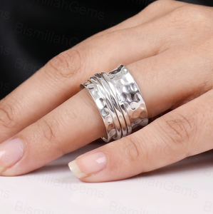 Vintage 925 Sterling <b>Silver</b> Hammered Spinner <b>Ring</b> for Anxiety Relief <b>Boho</b> Plain <b>Silver</b> Multi Layer Meditation Handmade Jewelry - Product Image 2