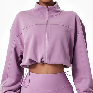 Wholesale Custom Women's Cropped <b>Hoodie</b> Streetwear fleece embossed branding Private Label boxy fit Supplier - Product Image 2