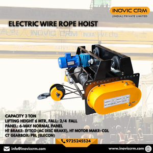 Nouvelle palan électrique à câble de 3 tonnes, portée de levage de 6 m |   Boîte de vitesses INOVIC |   Moteur de 2 kW |   Corde USHA MARTIN |   Garantie de 2 ans |   Métal - Product Image 2