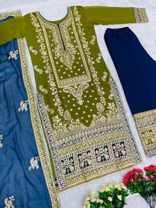 NEW DESIGNER HEAVY FAUX GEORGETTE GREEN SUIT BEAUTIFUL CHAIN <b>STITCH</b> WORK PARTY WEAR <b>DRESS</b> READY to WEAR FULLY <b>STITCH</b> - Product Image 4