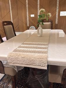 Chemin de table bohème tissé à rayures avec bord tressé beige et blanc, décoration d'intérieur pour salle à manger, cuisine, mariage - Product Image 2