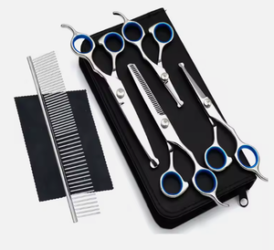 Kit de ciseaux à effiler de qualité supérieure couleur argent 6 pièces, magnifiques kits de barbier avec étui en cuir à fermeture éclair - Product Image 4