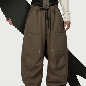 Custom Beige Plus Size Loose Hip Hop <b>Ski</b> Pants Unisex Streetwear Outdoor Cargo Baggy Breathable 10,000mm Waterproof - Product Image 4