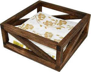 Porta Servilletas Rústico Marrón de Madera Maciza para Mesa de Cocina y Encimeras, Decoración Estilo Granja para Casa, Oficina, Cafetería, Bar - Product Image 1