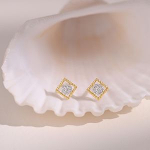 Yellow Gold Lab Grown Diamond Square <b>Halo</b> Cluster Stud <b>Earrings</b> - Product Image 1