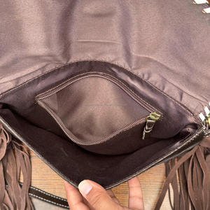 Custom Hand Tooled Cowhide Leather Large Capacity Fringe Crossbody Shoulder Bag & Card <b>Holder</b> Wallet 2-Piece Combo Set for Women - Product Image 5