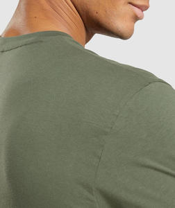 T-shirt tendance vert uni coupe ample avec logo personnalisé en tissu 100% coton, col rond, faible MOQ, streetwear pour hommes - Product Image 5