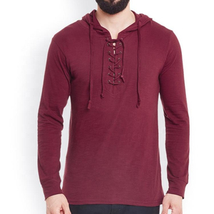 Sudadera con capucha para hombre, color granate, con cordón ajustable, para la temporada de otoño e invierno, nueva moda masculina - Product Image 3