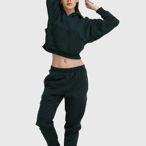 Sweat-shirt à capuche court en molleton imprimé vert foncé pour femme, décontracté, à manches longues, pour l'hiver, avec logo sur le devant - Product Image 4