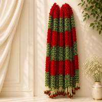 Guirnalda de Flores Artificiales Rojas y Blancas Hecha a Mano, Corona Decorativa para Boda, Decoración del Hogar, Estilo Clásico, Paquete Individual