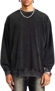 Nueva Llegada, Sudadera 100% Algodón, 400GSM, Peso Pesado, Negra, Lavada con Ácido, Estilo Vintage, Sudadera Lisa para Invierno - Product Image 5