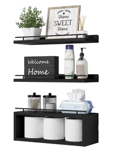 Ensemble d'étagères de salle de bain en bois et fer forgé 3 pièces OEM/ODM, support mural pour papier toilette, étagère de rangement, organisateur imperméable - Product Image 2