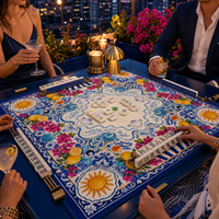 The Lucky Tiles Tapis de Mahjong Américain au Citron Méditerranéen, 33,1 pouces carré, 2 mm, en Néoprène Antidérapant, Housse de Table de Jeu, Design Original