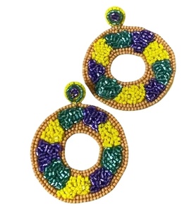 Boucles d'oreilles uniques classiques Mardi Gras en forme de bottes de cowboy perlées, faites à la main, violettes, vertes, jaunes, avec pompons, pour femmes - Product Image 4