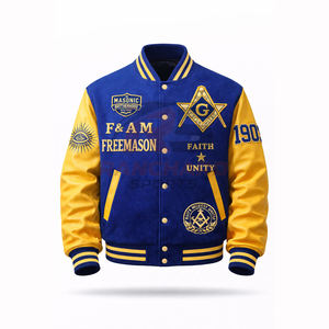 Veste universitaire personnalisée d'inspiration maçonnique – Corps en laine de qualité supérieure avec manches en cuir PU et symboles brodés - Product Image 1