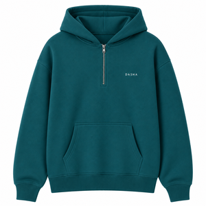 Sweat à capuche surdimensionné à demi-zip avec logo personnalisé, en molleton de coton épais pour homme, vente en gros - Product Image 3