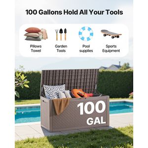Contenitore da Esterno in Resina da 100 Galloni, Impermeabile, per Mobili da Giardino, Giocattoli, Asciugamani, per Cortile o Esterni, 100% Impermeabile - Product Image 3