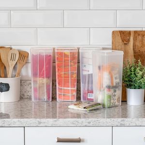 Contenitori Impilabili Grandi con Coperchio a Cerniera per Organizzazione Dispensa, Contenitori Verticali in Plastica con Coperchio Ribaltabile per Casa e Ufficio - Product Image 2