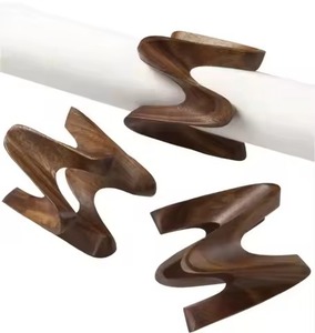Ensemble d'anneaux de serviette en bois de qualité supérieure, accessoire de table naturel pour mariage, banquet, restaurant, hôtel, restauration, dîner - Product Image 4
