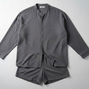 Casual Summer Beach Vacation 2 Piece Linen Short <b>Set</b> for Mens Crinkle Button Down Shirt and Shorts Matching Lounge Outfit Trend - Product Image 1