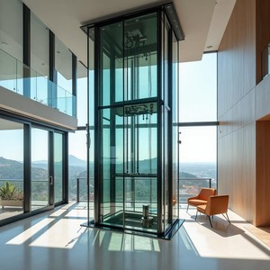 Ascensore Idraulico per Villa con Vetro Panoramico e Pavimento in PVC, Elevatore Passeggeri Personalizzabile per Uso Residenziale, Ascensore Domestico a Fossa Bassa - Product Image 4