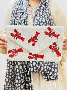 Sac à main rectangulaire en perles de verre lavables fait main ALI FASHION ART avec motif brodé homard rouge, artisanat textile pour usage quotidien - Product Image 3