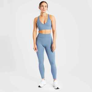 Conjunto de Yoga de 2 Piezas para Mujer, Top Corto con Tirantes en Y Azul, Pantalones Anchos de Cintura Alta, Transpirable, Color Sólido, Elástico, OEM - Product Image 1