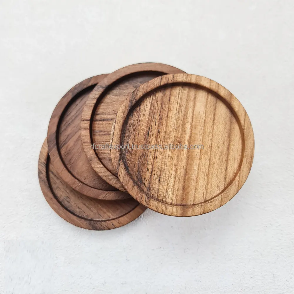 Handmade Teak Wood Coaster Natural Wood & Cork Coasters Gift Box Set for kitchen by RF Crafts